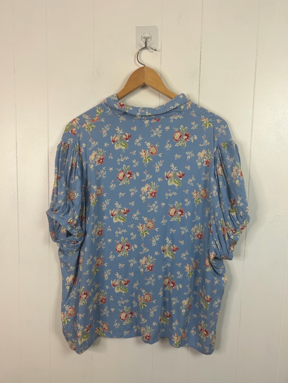 April Cornell Blue Floral Print Petra Short Sleeve Blouse Summer Top Size Large - Picture 7 of 14